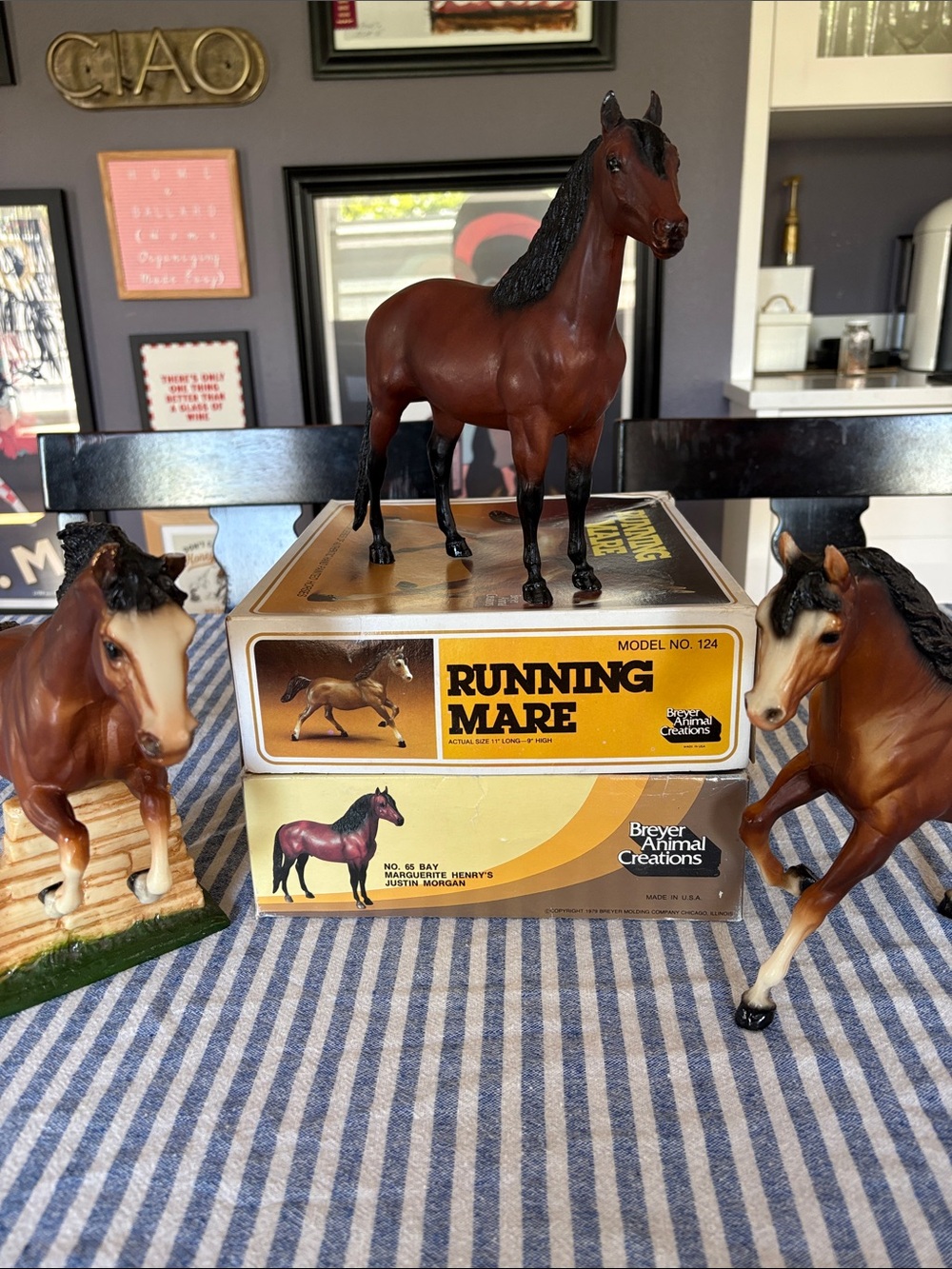 Set of three bay Breyer horses, two are in original boxes